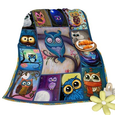 Boersma Moon Owl Flannel Fleece Blanket – 30" x 39" Ultra-Soft Plush Throw Blanket, Cozy Fuzzy Warm Night Owl Design, Cute Owl Lover Gift for Kids