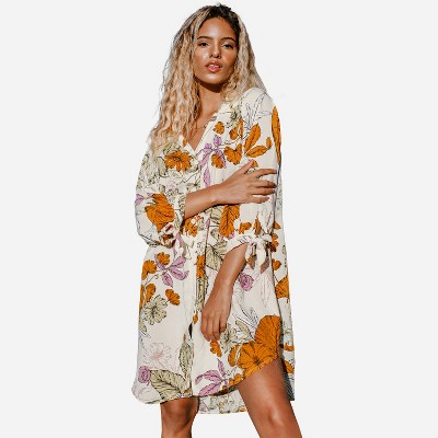 Women's Long Sleeve Botanical Buttoned Shirt Dress - Cupshe
