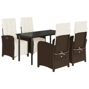 vidaXL 5-Piece Patio Dining Set with Adjustable Reclining Rattan Chairs and Cushions - Brown Poly Rattan, Tempered Glass Tabletop - 1 of 4