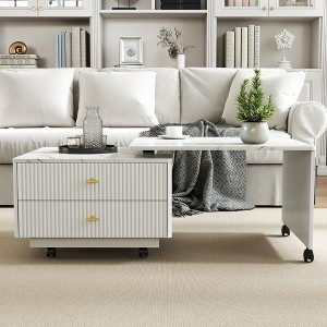 Extendable Coffee Table with Storage, Reversible Living Room Table with 2 Drawers and with 6 Wheels, White - 1 of 1