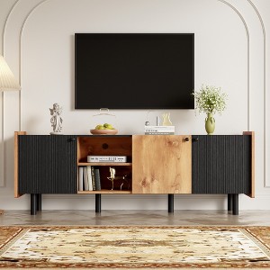 VYNXARIA Mid Century TV Stand with 3 Cabinets,Media Console Table for TVs up to 70in,Entertainment Center with Storage - 1 of 4