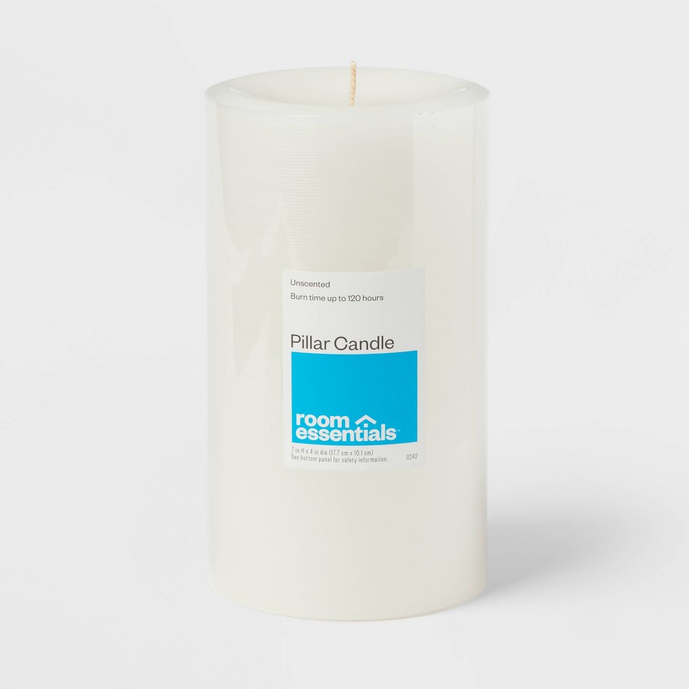 4" x 7" Unscented Candle White - Room Essentials™: Paraffin Wax, 120hr Burn Time, Single Wick