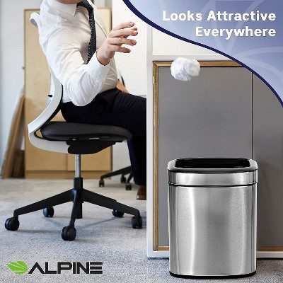 Stainless Steel Rectangular Open Top Trash Can with Liner, 2.6 Gallon