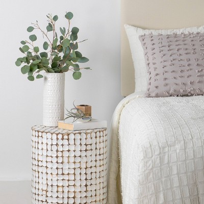 Coastal Breeze White Coconut & Wood Mosaic Round Table 16"