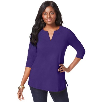 Jessica London Women's Plus Size Stretch Cotton Notch Neck Tunic