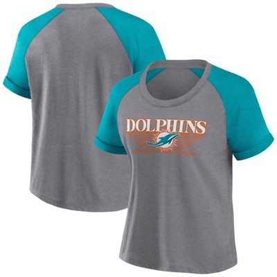 Image of NFL Miami Dolphins Women's Gray Raglan Scoop T-Shirt - S