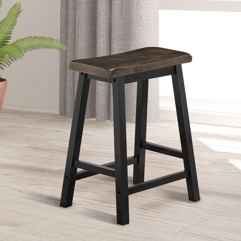 Tangkula Set of 2 Bar Stools 24"H Saddle Seat Pub Chair Home Kitchen Dining Room Gray, 4 of 7