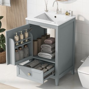 TOBILI 20" Bathroom Vanity with Sink, Bathroom Cabinet with Soft Closing Door, Storage Rack and A Drawer, Grey - 1 of 4