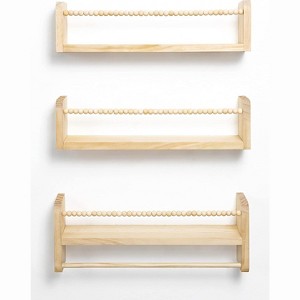 Attop Nursery Floating Shelves for Wall, Set of 3 Book Shelves Natural Wood Wall Mounted Organizer - 1 of 4