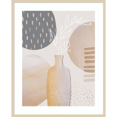Mid Century Floral II Beige and Gray Framed Wall Art Print