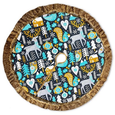 Scandinavian Folk Woodland Animal Faux Suede Christmas Tree Skirt, 60 Inches