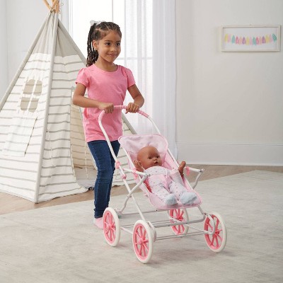Pink Gingham Metal and Fabric 3-in-1 Doll Stroller