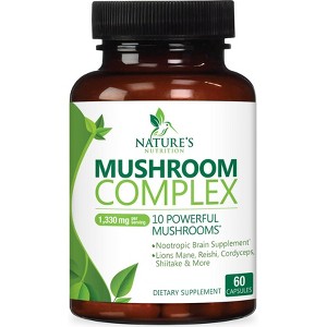 Mushroom Complex Supplement Capsules - 10 Mushrooms Lions Mane, Reishi, Chaga - 60 Capsules;120 Capsules - 1 of 4