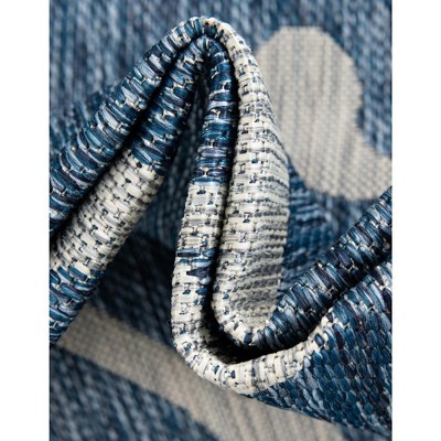 Azure Blue and White Rectangular Synthetic Outdoor Rug, 6' x 9'