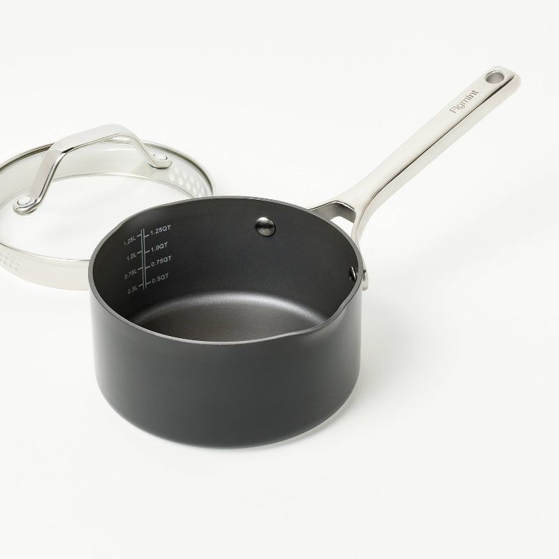1.5qt Nonstick Hard Anodized Aluminum Sauce Pan with Straining Lid Dark Gray - Figmint&#8482;, 4 of 11