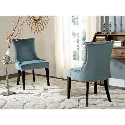 Elegant Blue Velvet Upholstered Side Chair with Silver Nailhead Trim