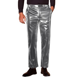 INSPIRE CHIC Men's Straight Leg Sparkly Disco Party Shiny Metallic Pants - 1 of 4