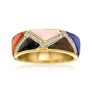 Ross-Simons Carved Multi-Gemstone Geometric Ring With 0.10 ct. t.w. White Zircons in 18kt Gold Over Sterling - 1 of 4