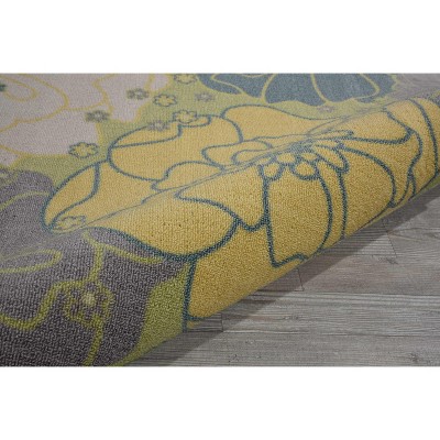Blossom Bliss Green Floral 63'' Square Indoor/Outdoor Easy Care Rug