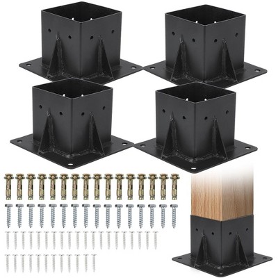 4-Piece Heavy-Duty Steel Post Base Kit for 4" x 4" Posts (Inner Dimensions 3.6"x3.6"), Outdoor Deck, Fence, Mailbox, and Pergola Support Brackets