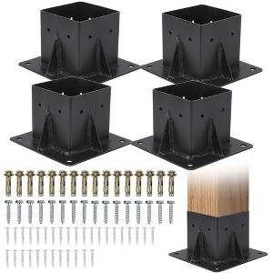 4-Piece Heavy-Duty Steel Post Base Kit for 4" x 4" Posts (Inner Dimensions 3.6"x3.6"), Outdoor Deck, Fence, Mailbox, and Pergola Support Brackets - 1 of 4