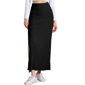 Allegra K Women's Knit Side Slit Hight Waist Midi Bodycon Skirt - 1 of 4