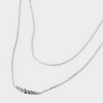 Silver Plated Cubic Zirconia Curved Bar Multi-Strand Necklace - A New Day™ Silver