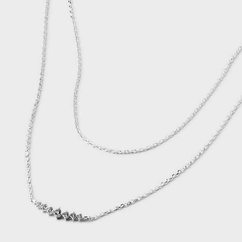 Silver Plated Cubic Zirconia Curved Bar Multi-Strand Necklace - A New Day&#8482; Silver, 1 of 6
