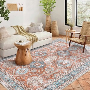 Area Rugs Vintage Distressed Living Room Rug Traditional Medallion Floral Print Rug Non Slip Bedroom Rug - 1 of 4