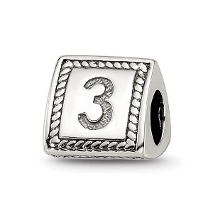 Black Bow Jewelry Triangle Block, Number 3 Sterling Silver Bead Charm - 1 of 4