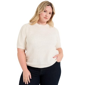 June + Vie by Roaman's Women's Plus Size Puff-Sleeve Knit Sweater - 1 of 3