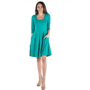 Womens Scoop Neck Three Quarter Sleeve Fit N Flare Knee Length Dress - 24seven Comfort Apparel™ - 1 of 4