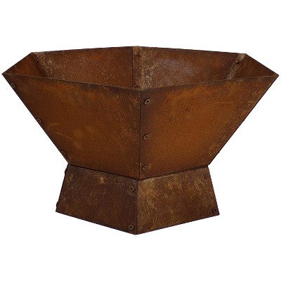 Rustic Hexagon Steel Wood-Burning Fire Pit Table in Oxidized Orange