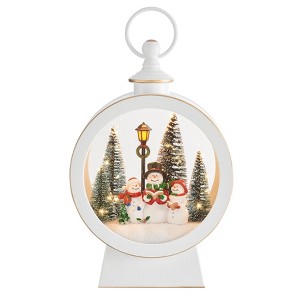 Danya B. Tabletop White Christmas Holiday Winter Snowman Scene Diorama Lighted Lantern Decoration - Oval - 1 of 4