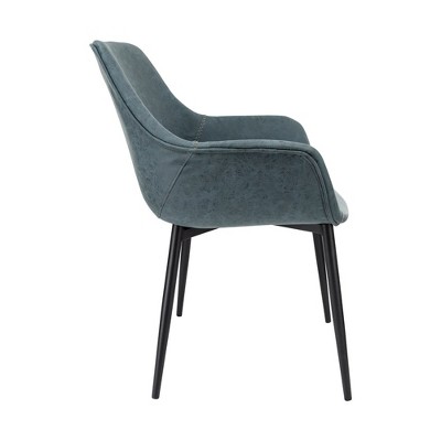 Markley Peacock Blue Faux Leather Dining Armchair with Metal Legs