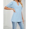 Women's Summer T-Shirt Casual V-Neck Hollow Out Puff Short Sleeve Top - 4 of 4