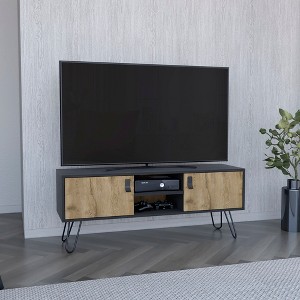 47.6" Dual-Tone Manufactured Wood TV Stand with Hairpin Legs, Two Doors, Open Shelves, and Cable Management for Living Room - 1 of 4