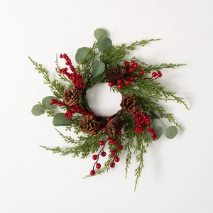 15"H Sullivans Cedar Berry Christmas Mini Wreath, Green - 1 of 3