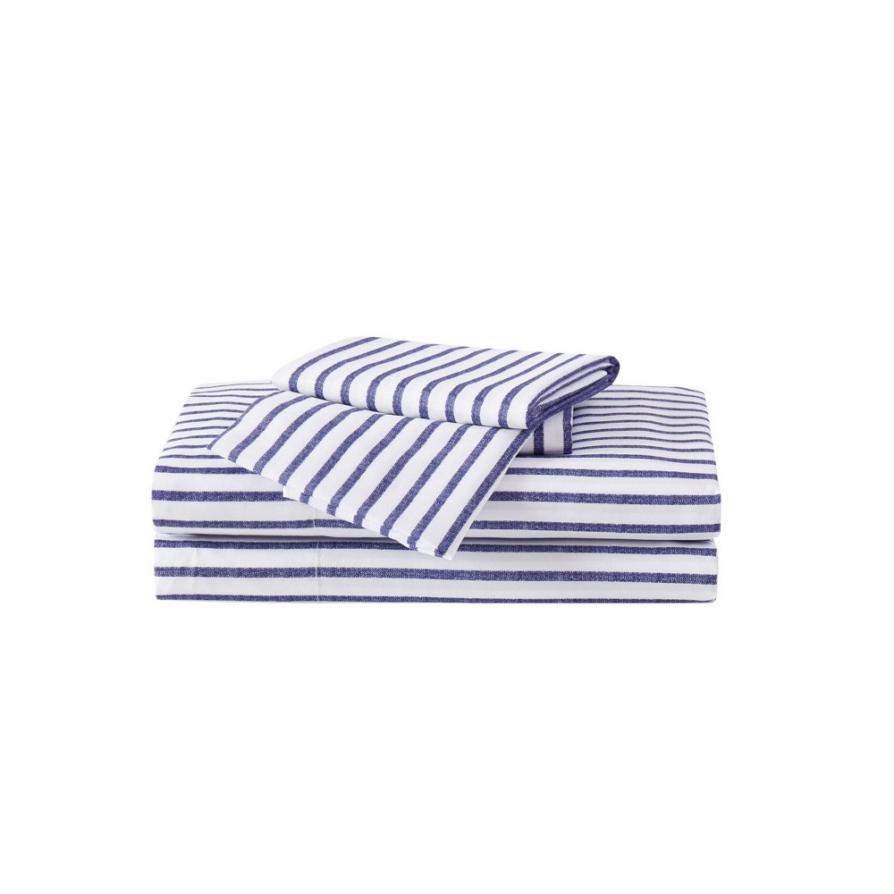 Photos - Bed Linen Twin Pinstripe Sheet Set Navy - Truly Soft