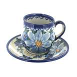 Blue Rose Polish Pottery 222 Vena Espresso Cup & Saucer