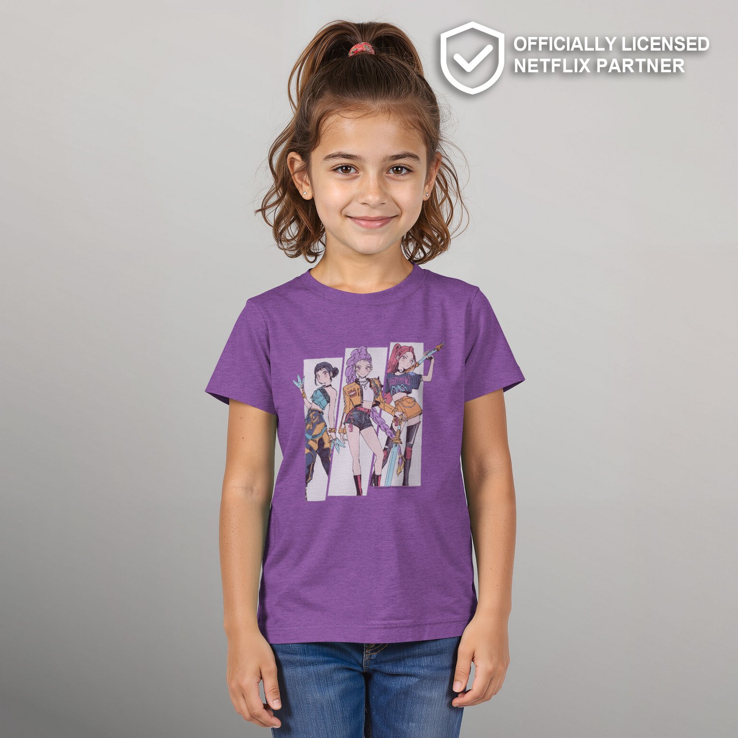 Детская футболка KPop Demon Hunters Girls' HUNTR/X Manhwa Comic Group Shot T Shirt - Purple Berry - Medium, цвет: Фиолетовый — фото 2