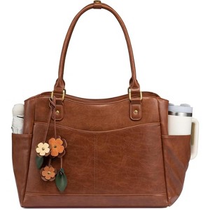Leather Vintage Work Tote Bag Computer Office Teacher Bag with Large Cup Holder - 1 of 4
