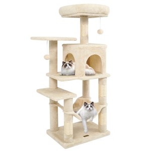 Costway 44” Tall Multi-level Cat Tree with Cushion Top Perch, 2-Entrance Large Cat Condo Beige/Green+Orange/Light Gray/Dark Gray/Pink - 1 of 4