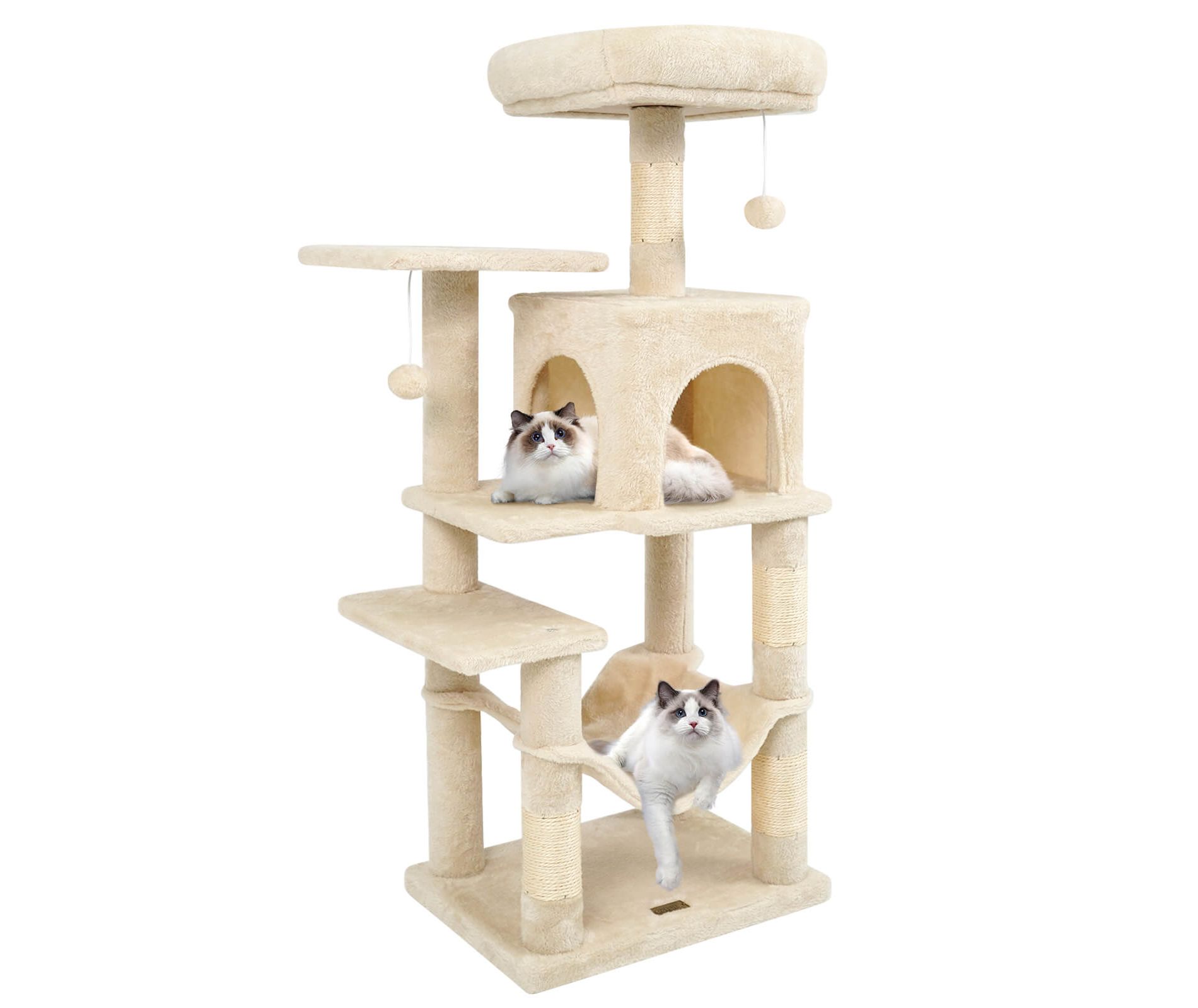 Costway 44” Tall Multi-level Cat Tree with Cushion Top Perch, 2-Entrance Large Cat Condo Beige/Green+Orange/Light Gray/Dark Gray/Pink