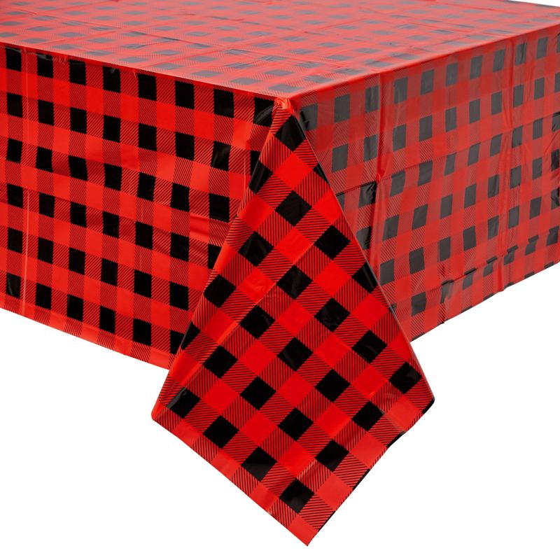Blue Panda 3 Pack Red and Black Plastic Tablecloth for Kids Buffalo Birthday, Lumberjack Party Decorations, 54 x 108 In, 3 of 6