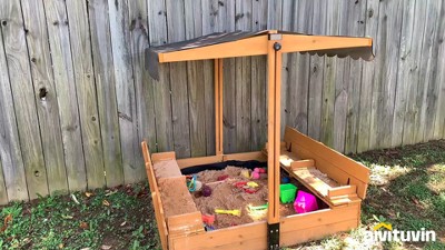 Natural Wood Kids' Sandbox with Cover and Bench