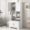 OUTSUPPLY Tall and Wide Bathroom Floor Storage Cabinet, Freestanding Cabinet with 4 Doors, Adjustable Shelves - 3 of 4