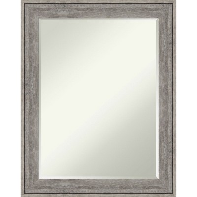 Amanti Art Regis Barnwood Grey Petite Bevel Wood Bathroom Wall Mirror 28.5 x 22.5 in.