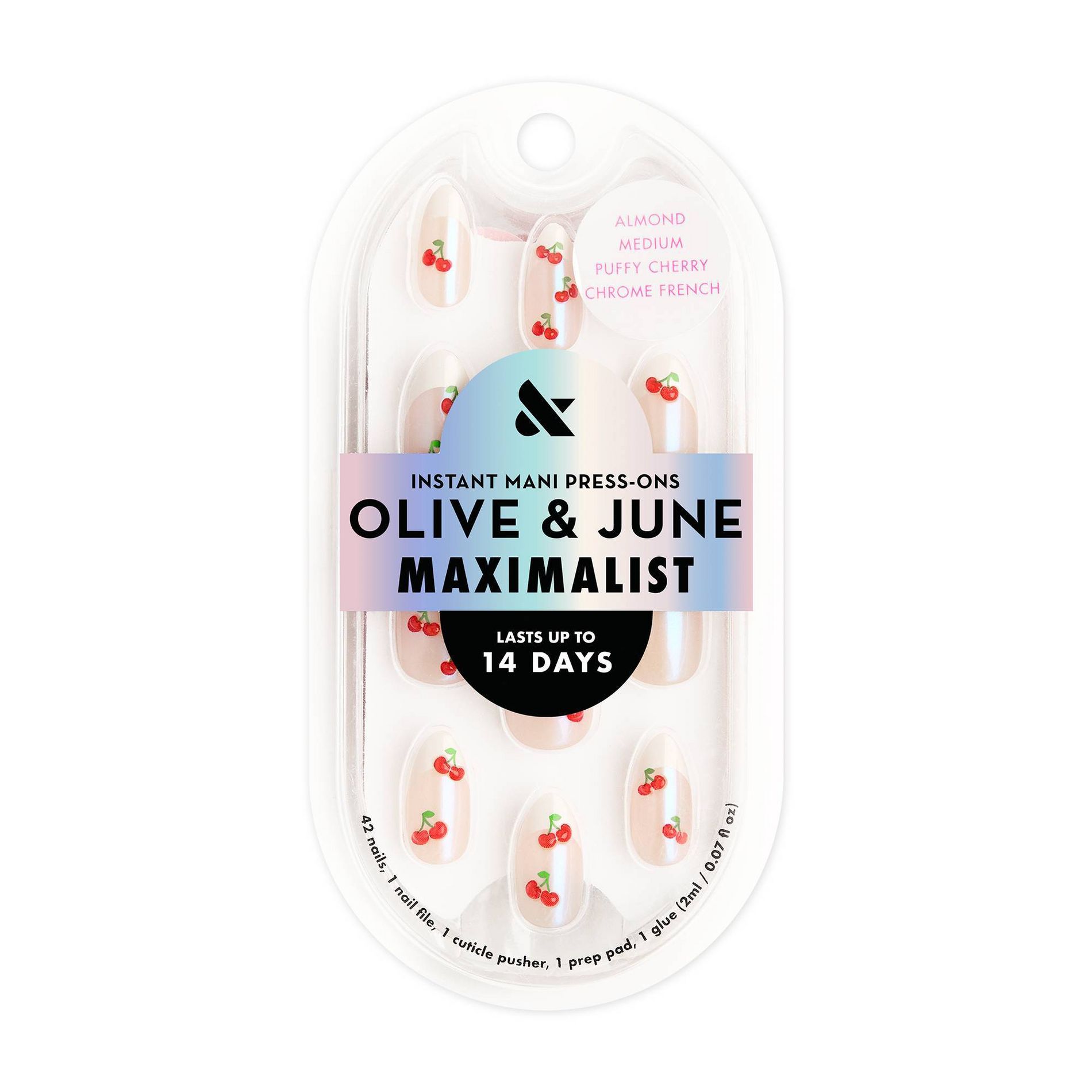 Olive & June Press-On Fake Nails - Maximalist - M Almond - Puffy Cherry Chrome French - 42ct