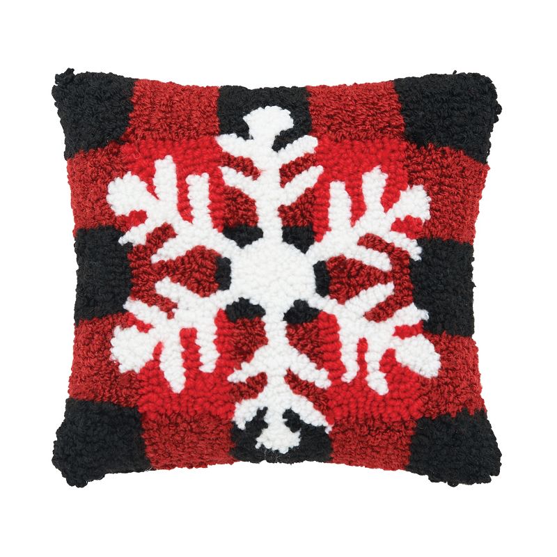 C&F Home 8" x 8" White Snowflake on Red and Black Checkered Background Knitted Cotton Petite Accent Throw Pillow, 1 of 6